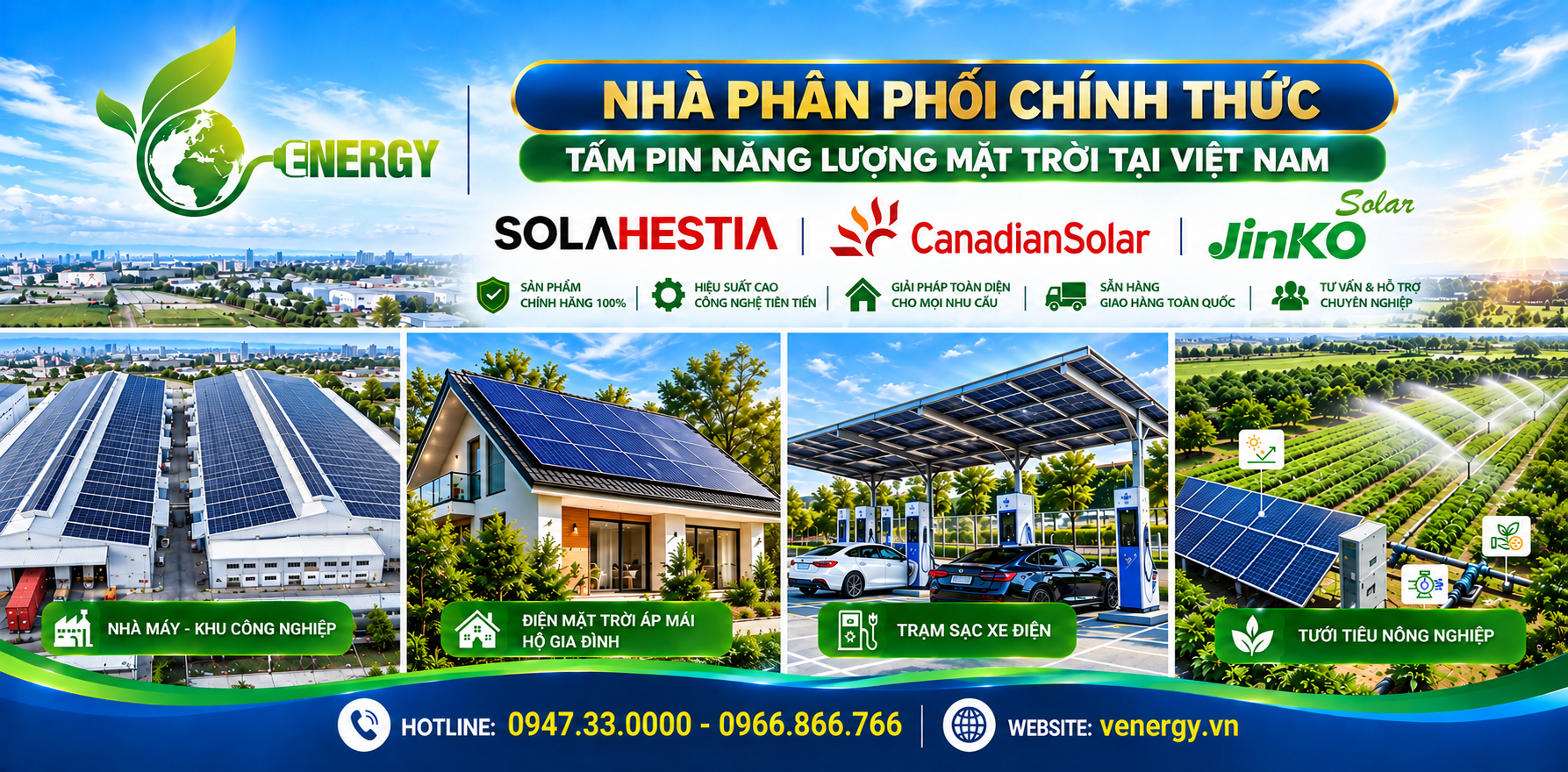 VENERGY phân phối pin Hestia, Canadian, Jinko